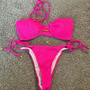 Hot pink halter swimsuit